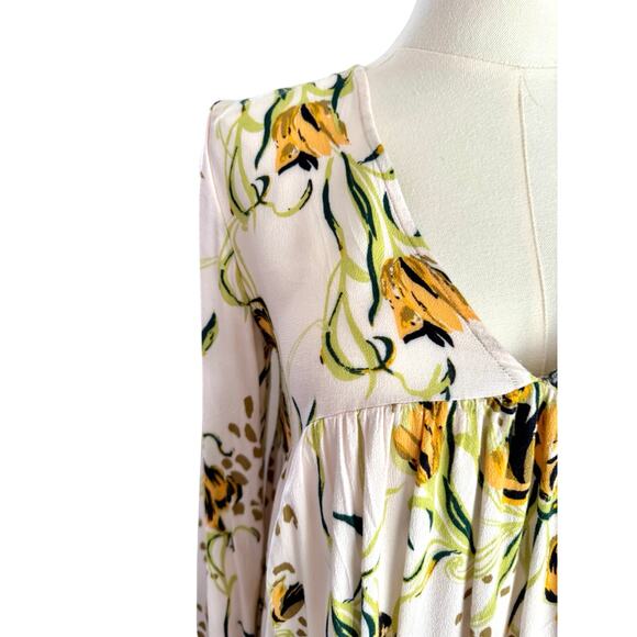 Free People XS Bella Porcelain Tunic Top White & Yellow Floral Boho Baby Doll - Picture 4 of 10